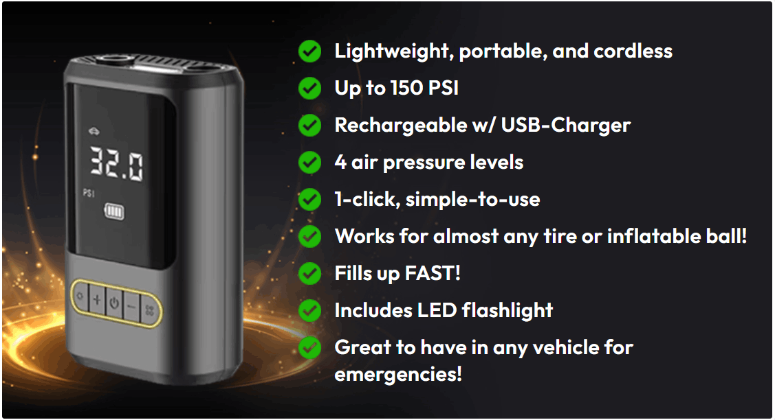 Rescue Air Pump features overview - 150 PSI, LED torch, power bank, digital gauge
